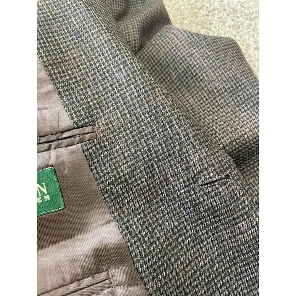 Lauren Ralph Lauren Blazer Mens 46R‎ Brown Houndstooth Sport Coat Good Condition